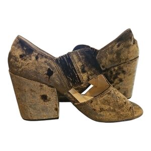 Cabi Interlock Moss Green Crushed Velvet 3.5" Block Heel SZ 8 Open Toe